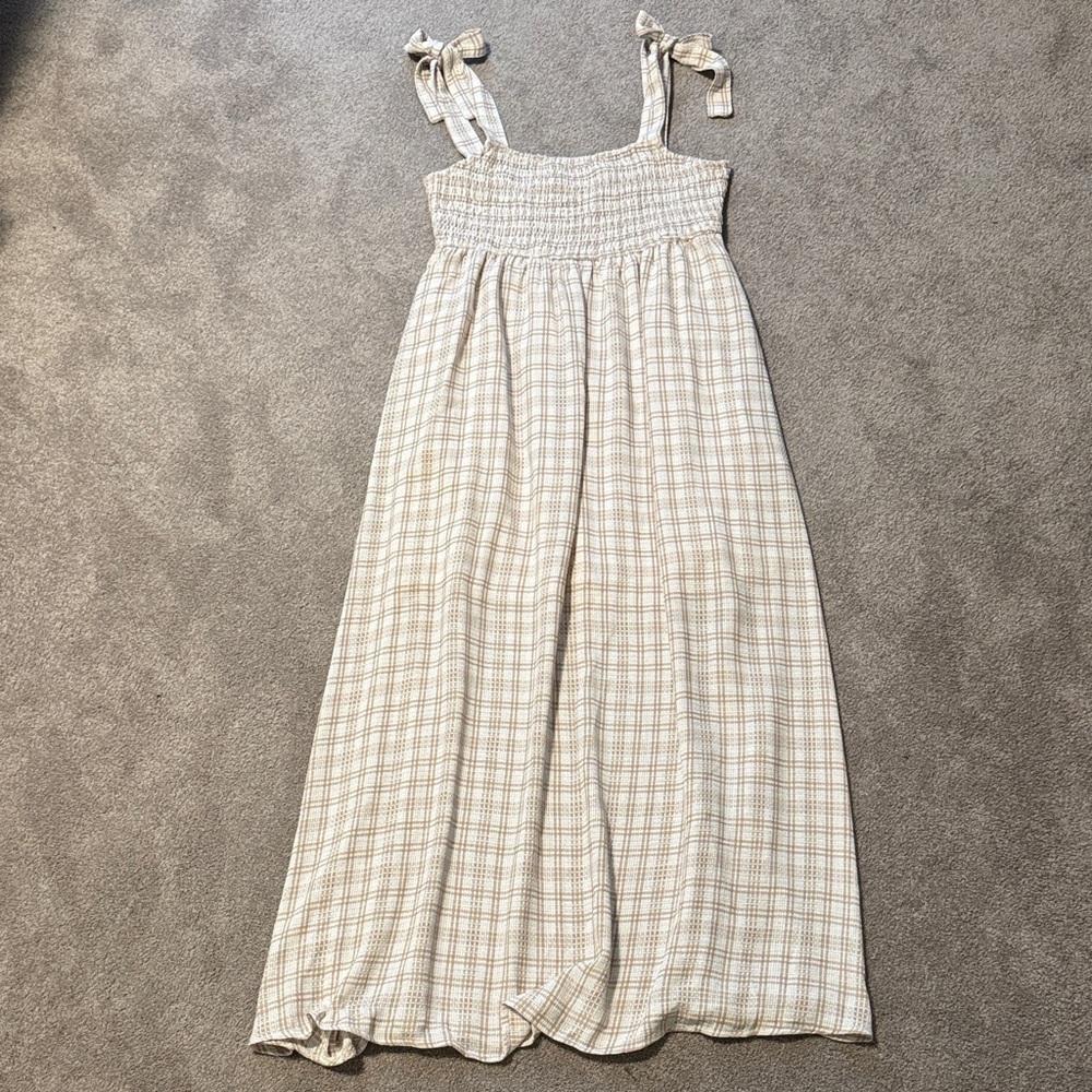 CJLA Beige Checkered Maxi Dress